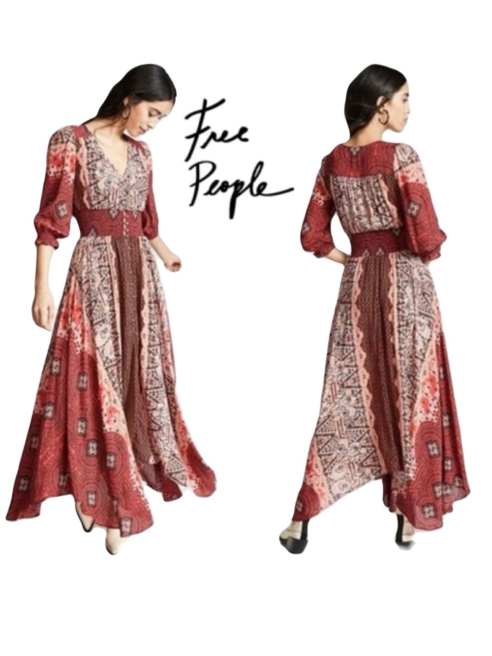 Free People Mexicali Rose Maxi Dress Medium Boho Red Sz: XS